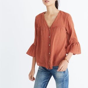 madewell | veranda bell-sleeve shirt windowpane warm nutmeg l